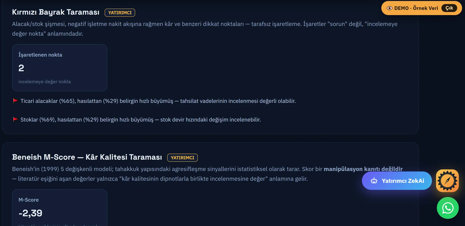 Kırmızı Bayrak Taraması ve Beneish M-Score — örnek demo